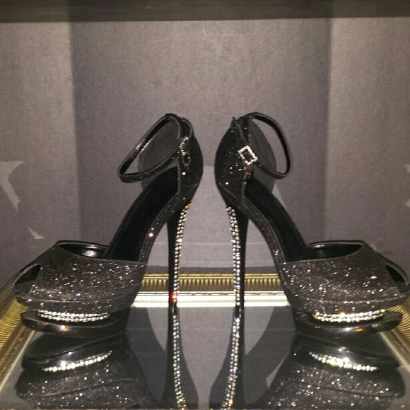 Black sparkle pumps with crystal heel & platform