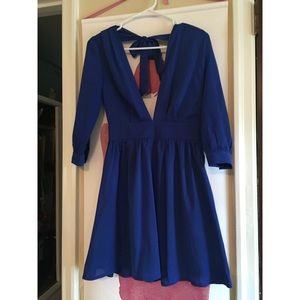 Plunge, deep V, cobalt blue Tobi dress.