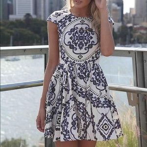 Xenia blue and white paisley dress