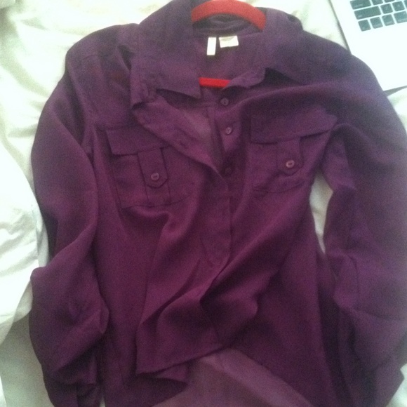 High low purple button down