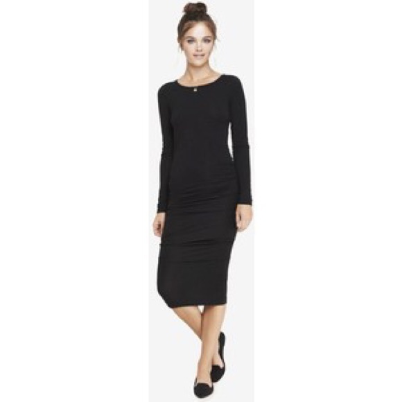 NWT EXPRESS BLACK RUCHED STRETCH KNIT MIDI DRESS