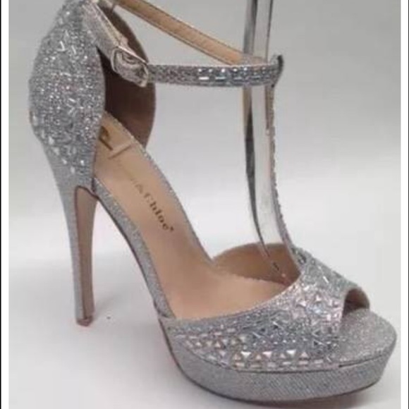 NEW PROM PAGEANT WEDDING silver platform heels