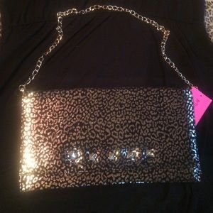 Betsey Johnson gold pyramid safari clutch