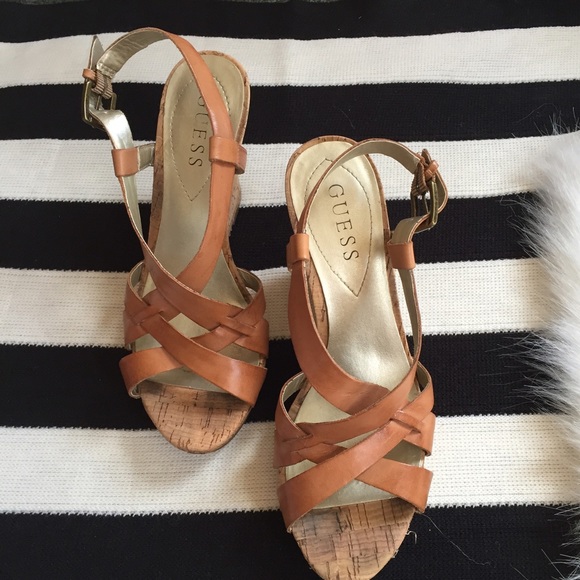 brown strap wedge by guess