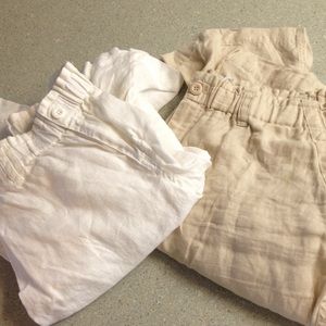 Linen Pants, white and khaki.