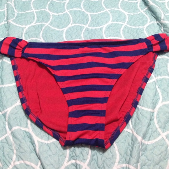 Blue and red striped bathing suit bottoms