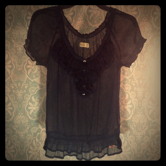 Sheer Navy Ruffle Blouse