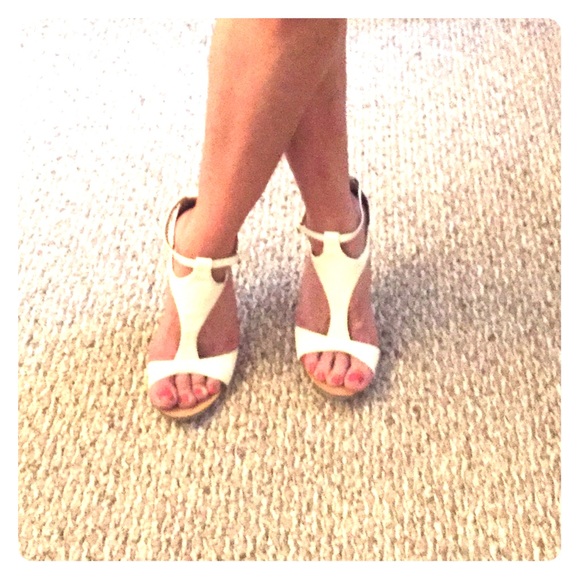 White T-strap stilettos