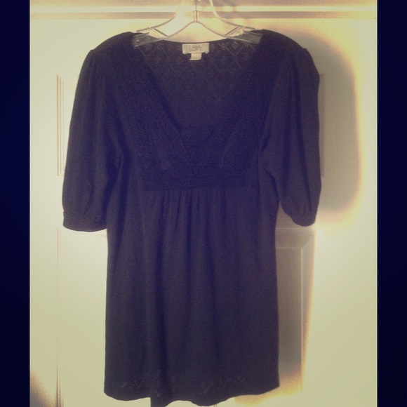 Ann Taylor LOFT Black Pointelle/Lace Sweater