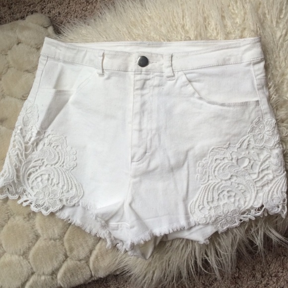 white lace denim shorts