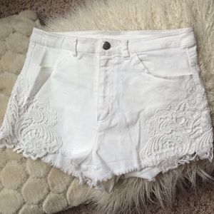 H&M white denim shorts with lace