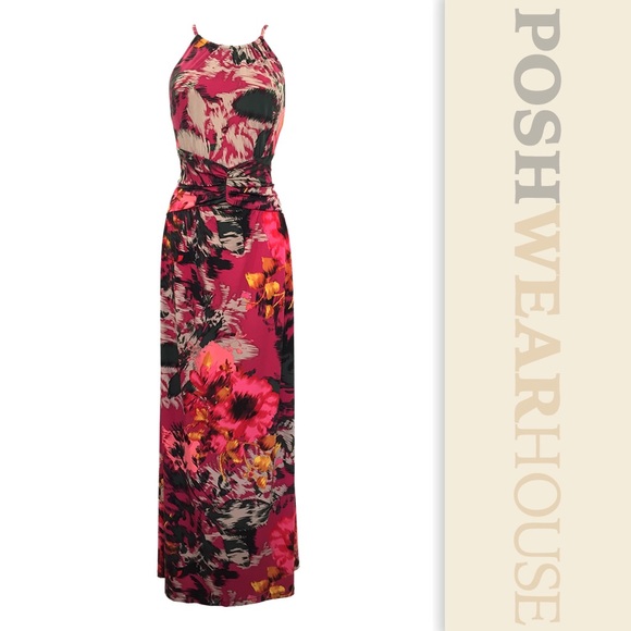 London Times Dresses & Skirts - LONDON TIMES Pink & Gray Long Printed Maxi Dress