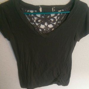 Green lace back v neck