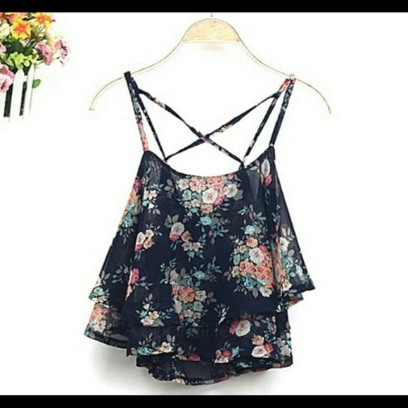 NWOT!! Chiffon flower spaghetti strap top