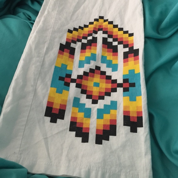 White linen Aztec palazzo pants