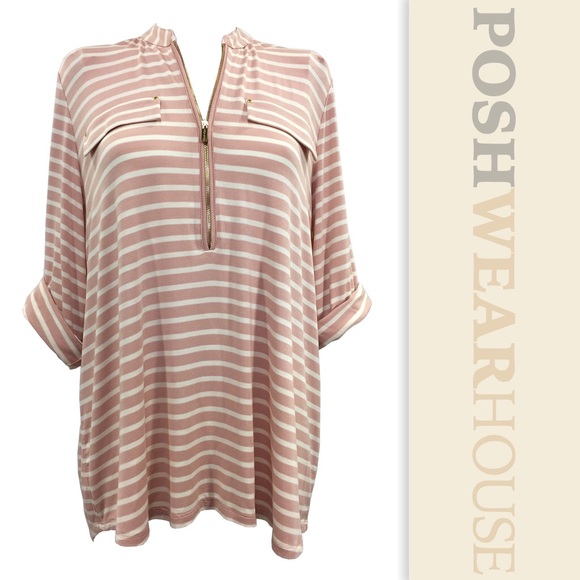 Calvin Klein Tops - CALVIN KLEIN Blush Pink & White Stripe Draped Top