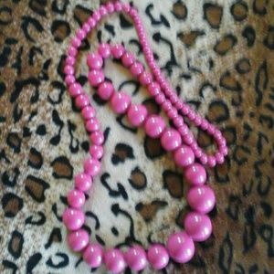 Hot pink long beaded necklace