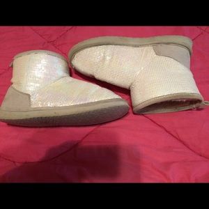 White sparkle PINK Fur "slipper" boots