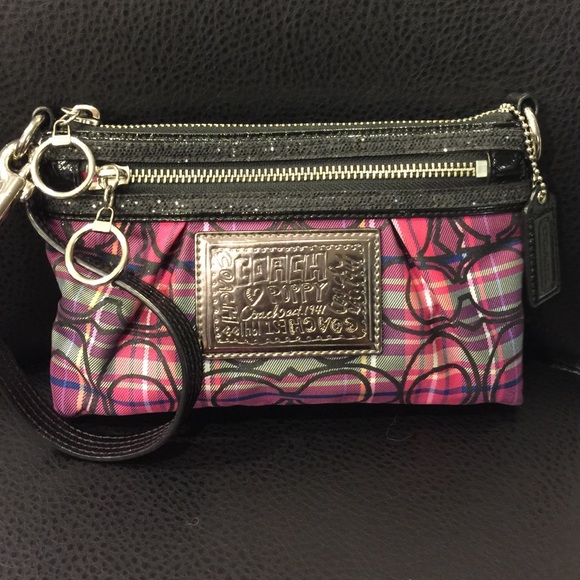 SOLD Coach Signature Poppy Tartan Plaid Wristlet