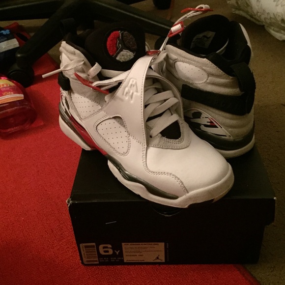 Jordan 8s, White and black and gray Bunny's.