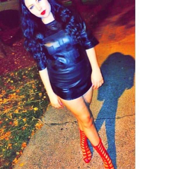 Black kaviar leather jersey dress