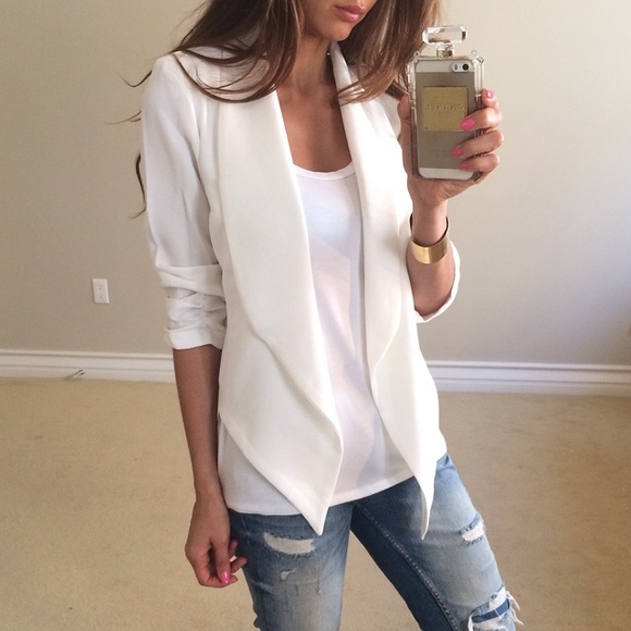 • SOLD • White Summer Blazer L - Picture 2 of 4