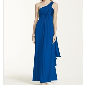 One shoulder long jersey dress with cascade back