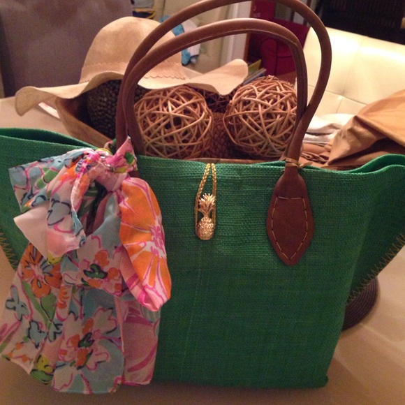 Lilly Pulitzer Green Rafia tote for Target