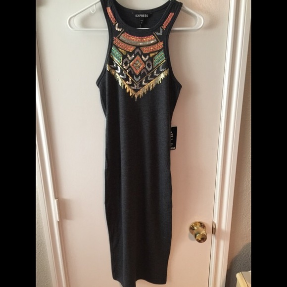 Aztec Thread and Sequin Embellished grey dress
