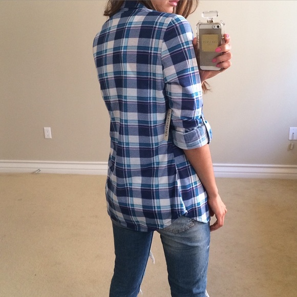 • SOLD • Blue & Pink Plaid Shirt L - Picture 4 of 4
