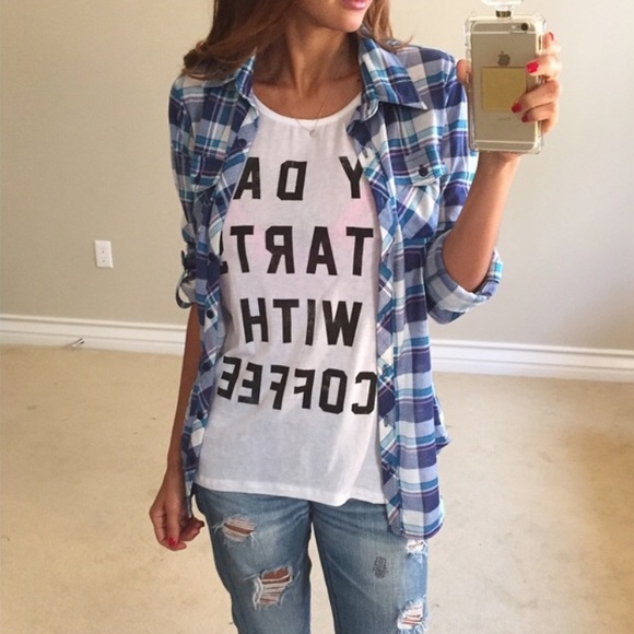 • SOLD • Blue & Pink Plaid Shirt L - Picture 3 of 4