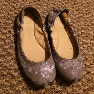 Coach silver fabric flats