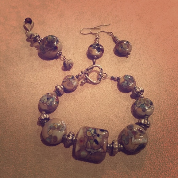 Hand blown glass jewelry set