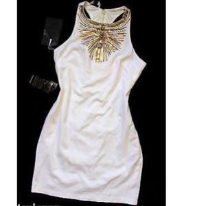 Bebe white embellished bodycon dress