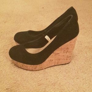 Black cork wedge heels