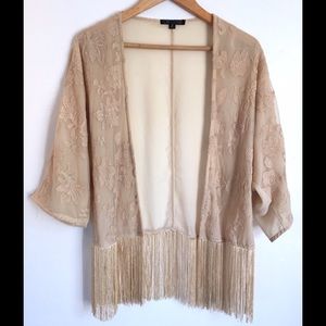 Embroidered Lace Fringe Kimono