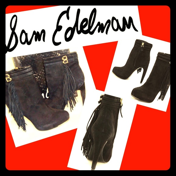 SAM EDELMAN 'KEEGAN' Suede Fringe Booties Black