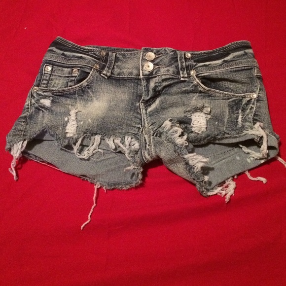Distressed denim shorts