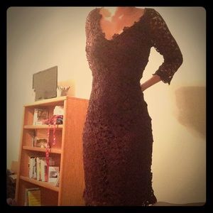 Midi length chocolate brown lace dress!