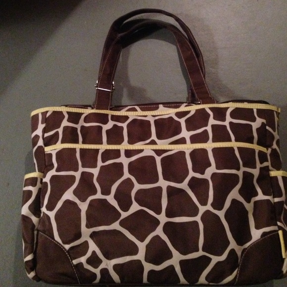 Carter's green and brown giraffe print baby bag