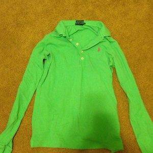 green long sleeved Ralph Lauren collared shirt