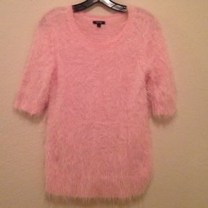 Apt 9 Pink Puffy Furry Short Sleeve Sweater Top
