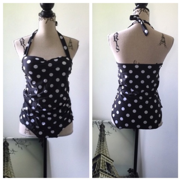Pinup rockabilly halter one piece polka dot New - Picture 3 of 4