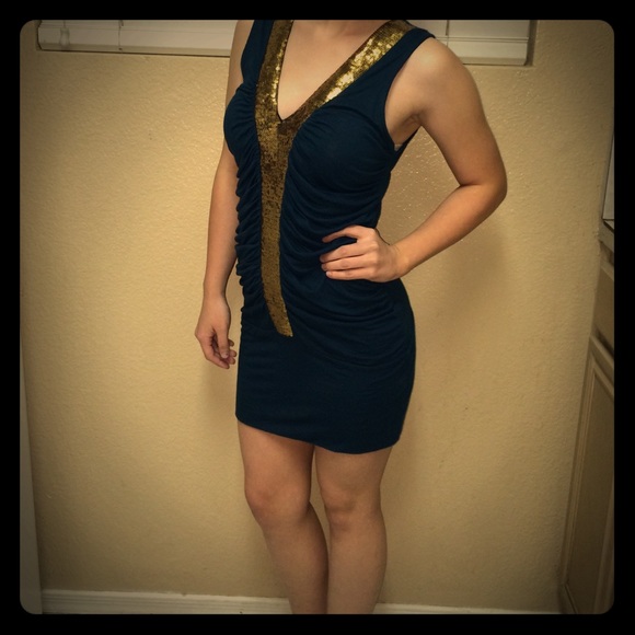 Dark blue & Gold sparkle short dress - Picture 1 of 2