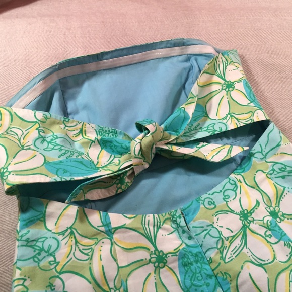 Vintage Lilly Pulitzer Blue/Green Strapless Dress - Picture 4 of 4
