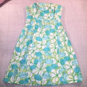 Vintage Lilly Pulitzer Blue/Green Strapless Dress