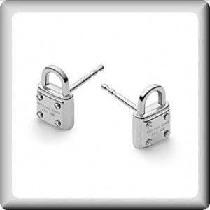 lock earrings in silver tone