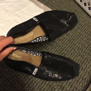 Black Glitter Toms Flats Shoes 5.5
