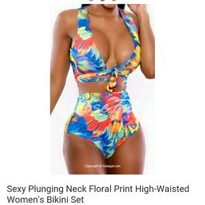 Floral Print High Waist Bikini Set