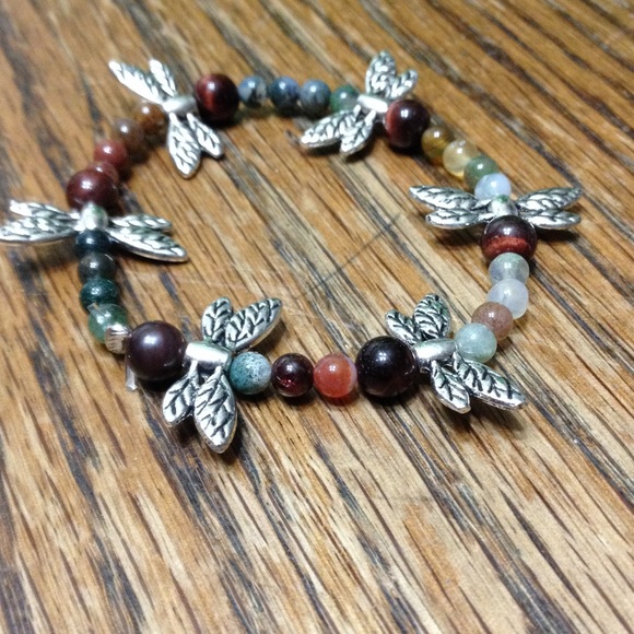 Fancy Jasper & dragonfly wing stretch bracelet